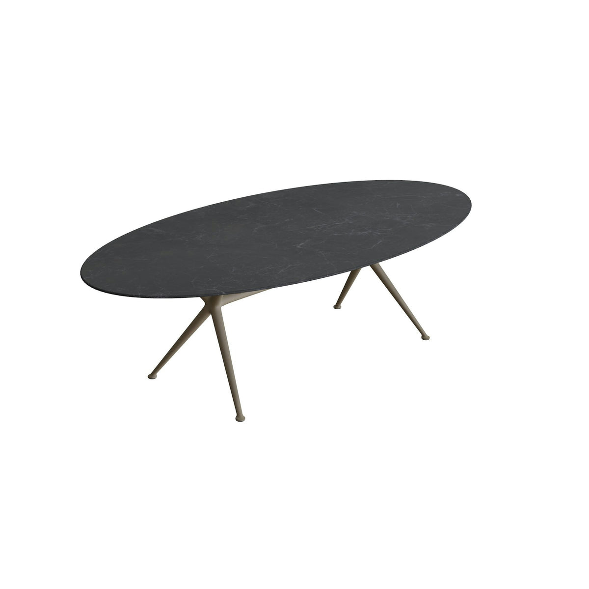Royal Botania Exes Tisch Ellipse 250 x 130 cm – sand · Keramik schwarz geädert (Nero Marquina)