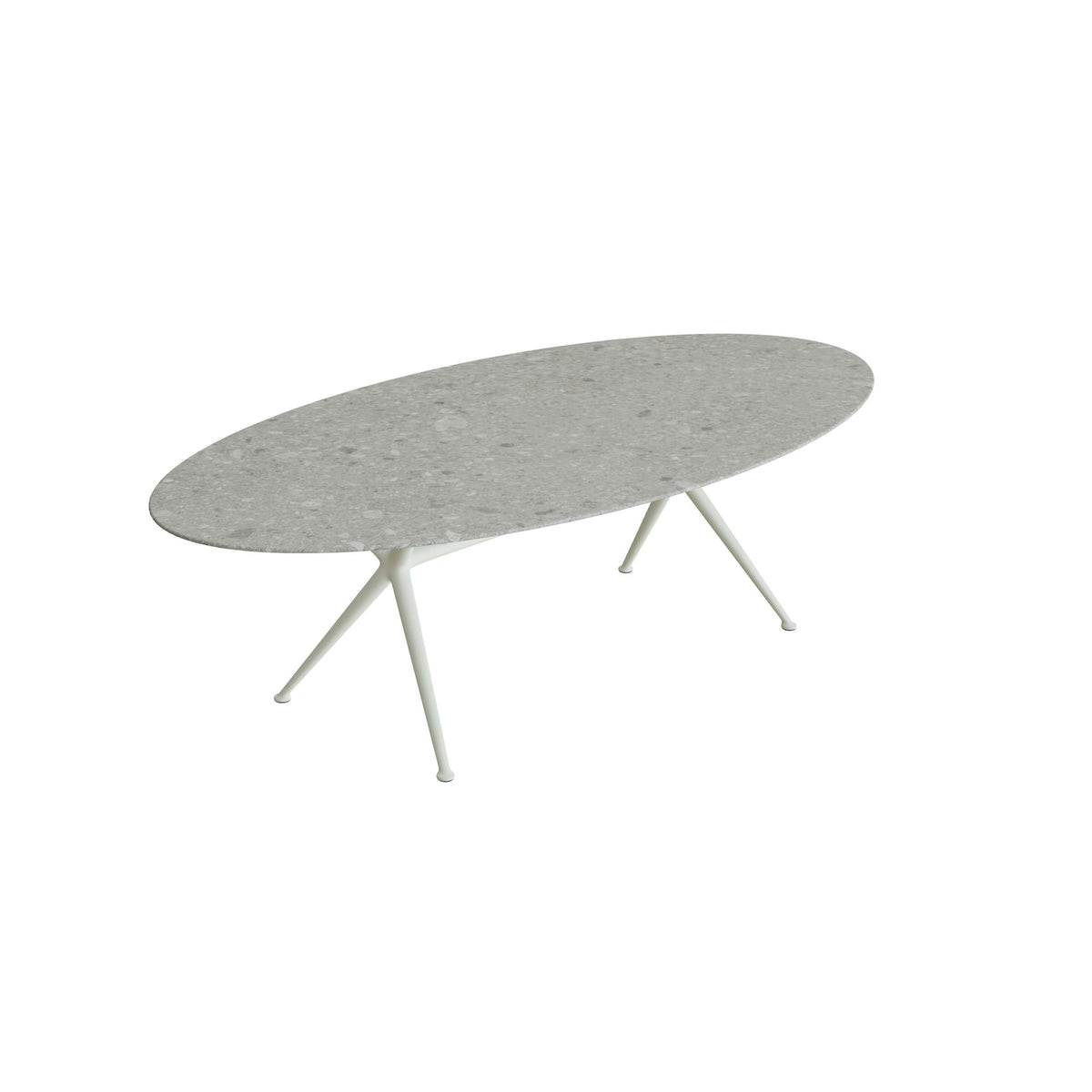 Royal Botania Exes Tisch Ellipse 250 x 130 cm – weiß · Keramik grau gemustert (Ceppo Dolomitica)