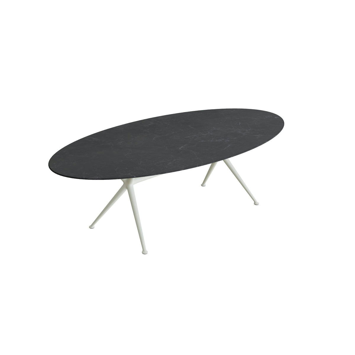 Royal Botania Exes Tisch Ellipse 250 x 130 cm – weiß · Keramik schwarz geädert (Nero Marquina)