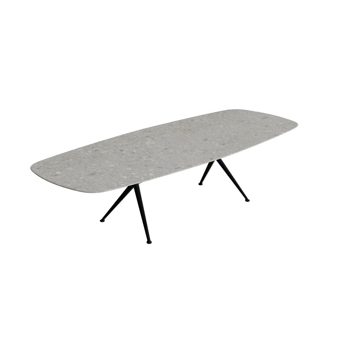 Royal Botania Exes Tisch oval 300 x 120 cm, Gestell anthrazit, Keramik grau gemustert (Ceppo Dolomitica)