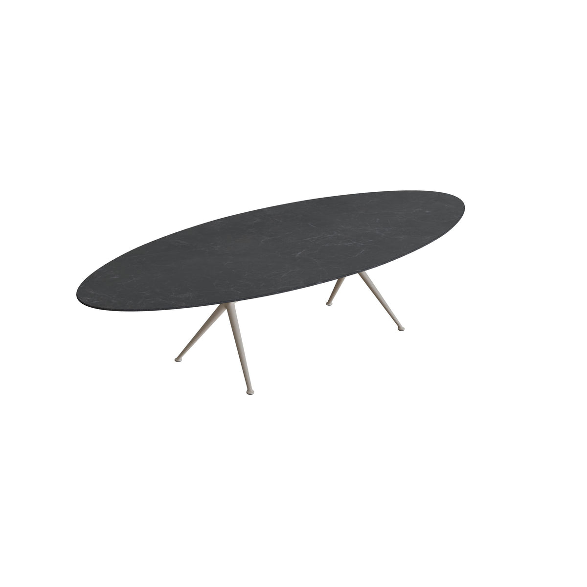 Royal Botania Exes Tisch Ellipse 320 x 140 cm, Gestell pebble, Keramik schwarz geädert (Nero Marquina)