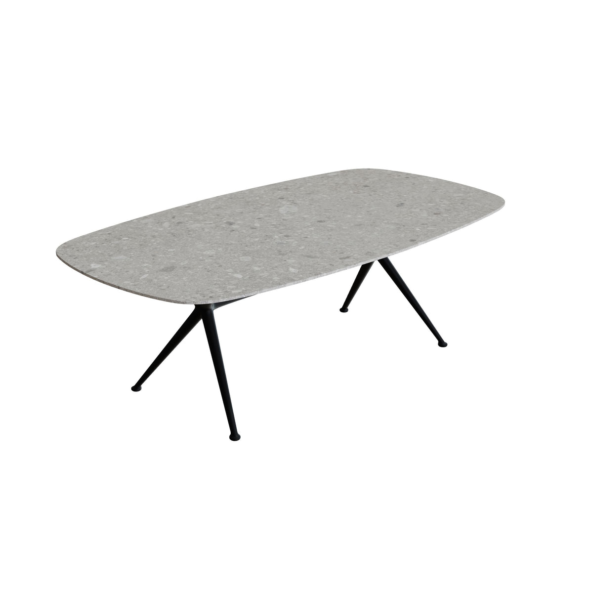Royal Botania Exes Tisch oval 220 x 120 cm, Gestell anthrazit, Keramik grau gemustert (Ceppo Dolomitica)