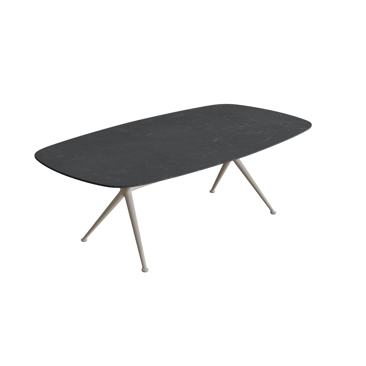Royal Botania Exes Tisch oval 220 x 120 cm, Gestell pebble, Keramik schwarz geädert (Nero Marquina)