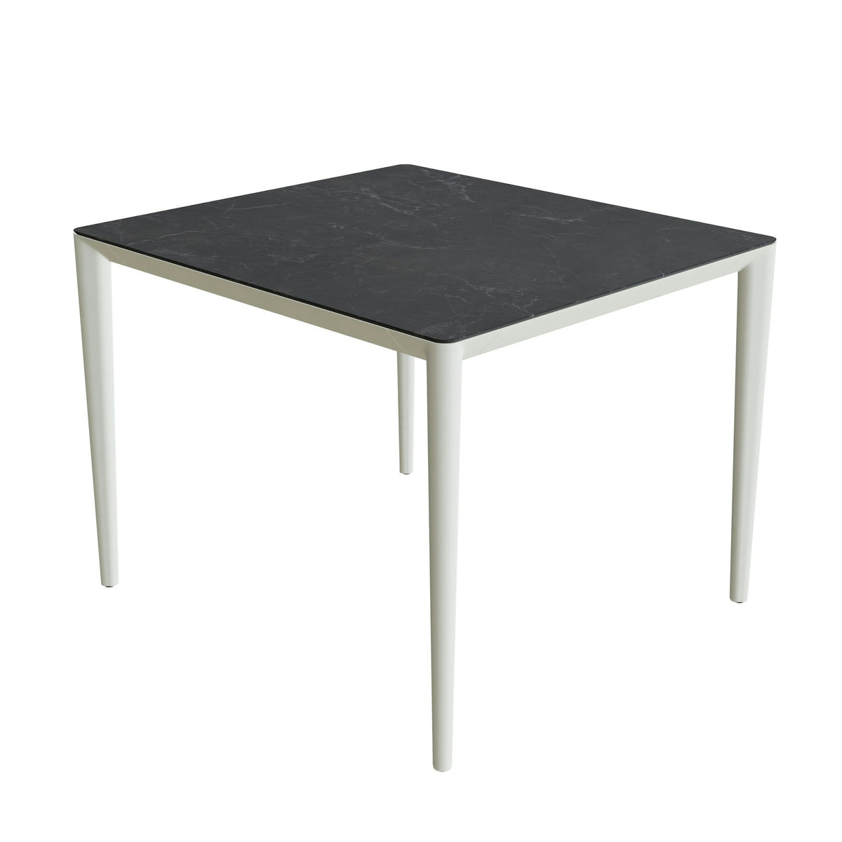 Royal Botania U-Nite Esstisch 100 x 90 cm – Aluminium weiß · Keramik schwarz geädert (Nero Marquina)