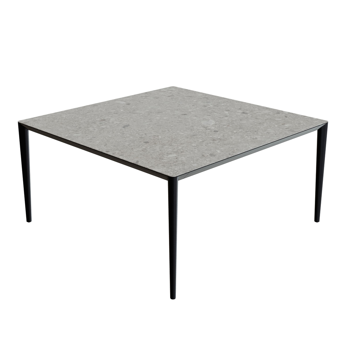 Royal Botania U-Nite Esstisch 150 x 150 cm, Gestell Aluminium anthrazit, Platte Keramik grau gemustert (Ceppo Dolomitica)