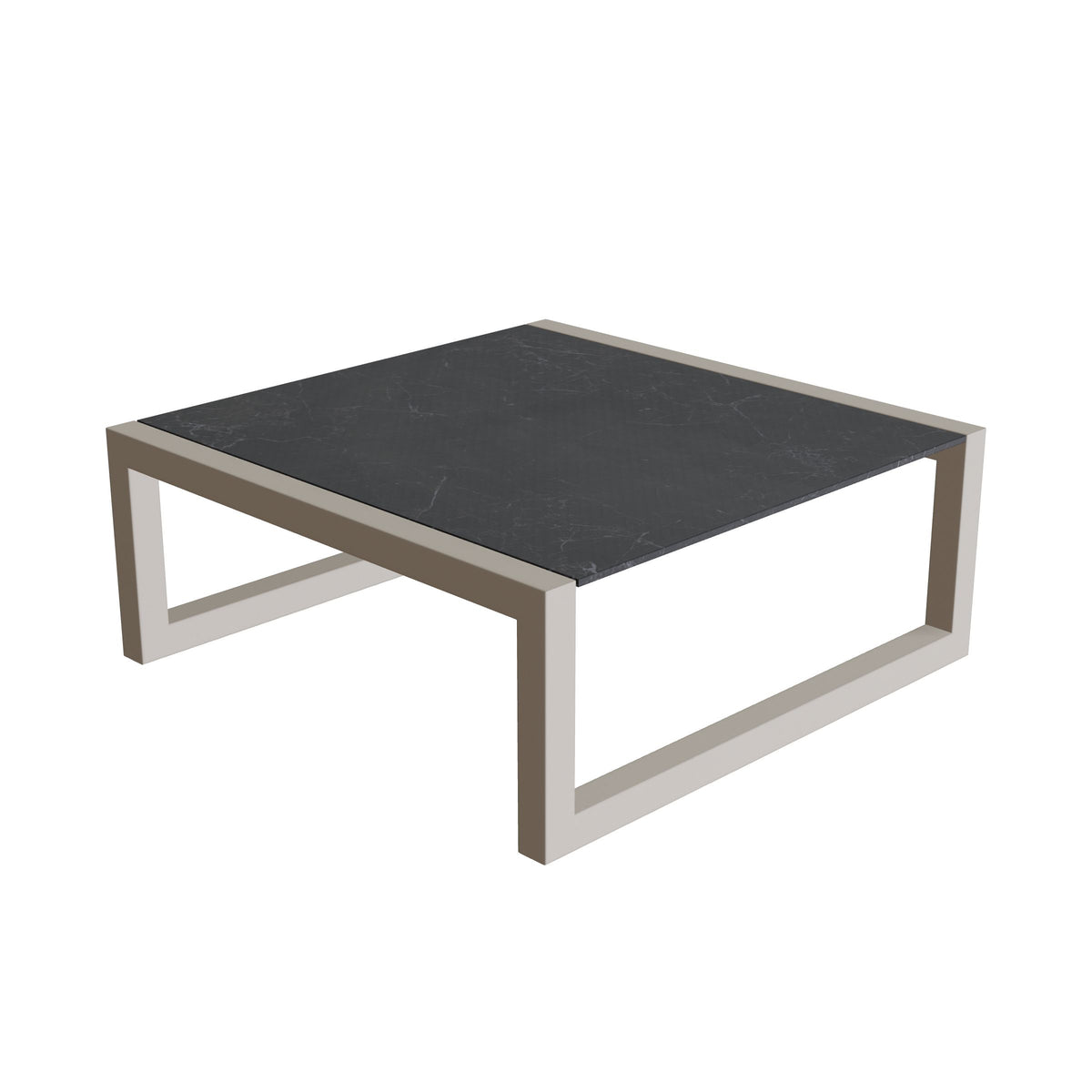 Royal Botania Ninix Loungetisch 90 x 90 cm, Gestell pebble, Keramik schwarz geädert (Nero Marquina)