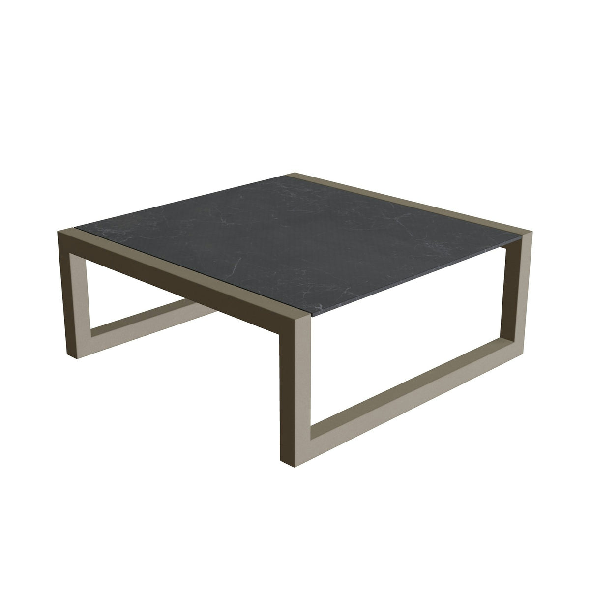 Royal Botania Ninix Loungetisch 90 x 90 cm – sand · Keramik schwarz geädert (Nero Marquina)