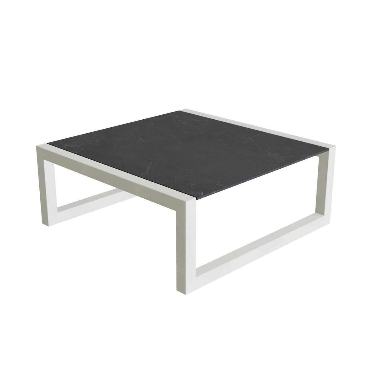 Royal Botania Ninix Loungetisch 90 x 90 cm – weiß · Keramik schwarz geädert (Nero Marquina)