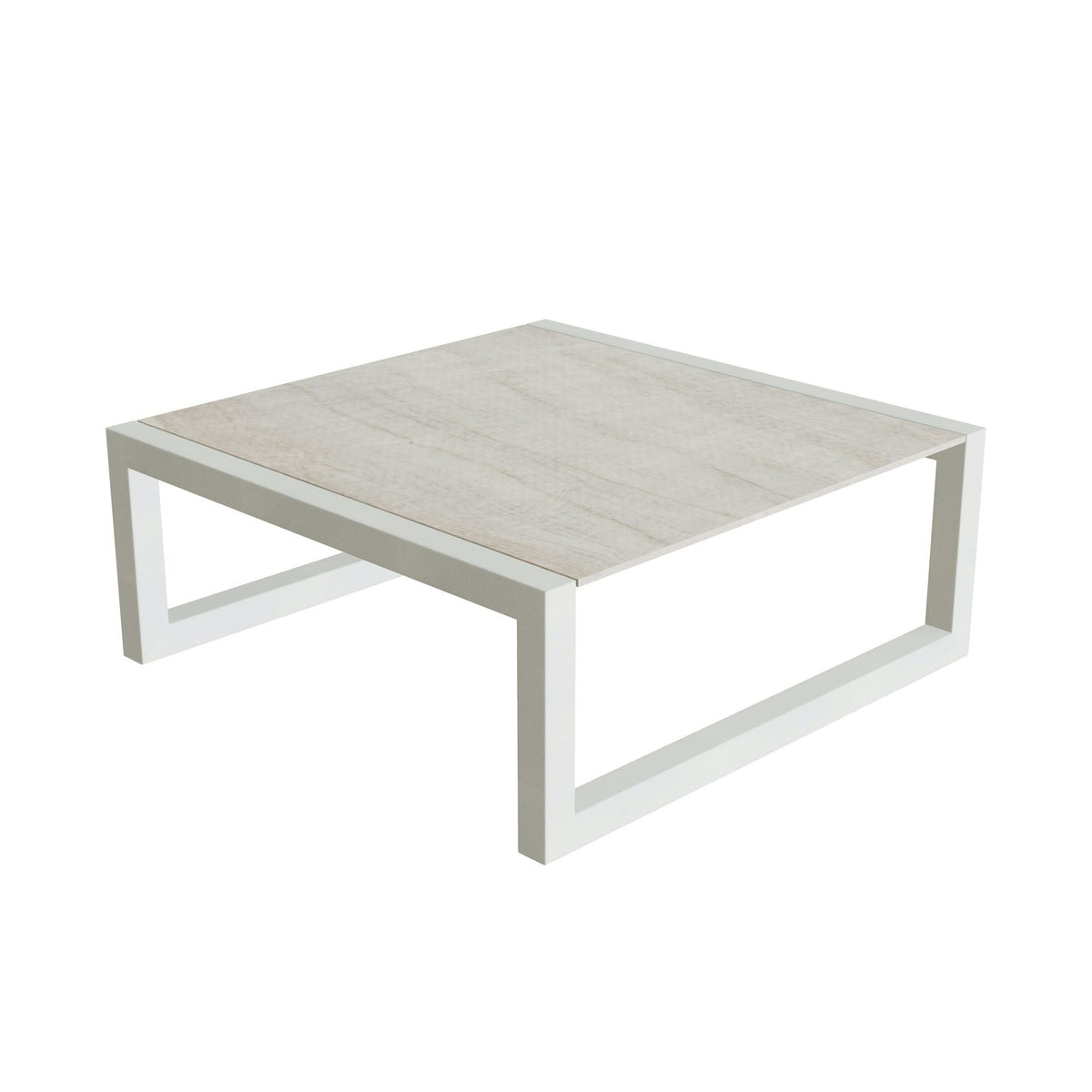 Royal Botania Ninix Loungetisch 90 x 90 cm – weiß · Keramik grau-braun geädert (Strato Quartz)
