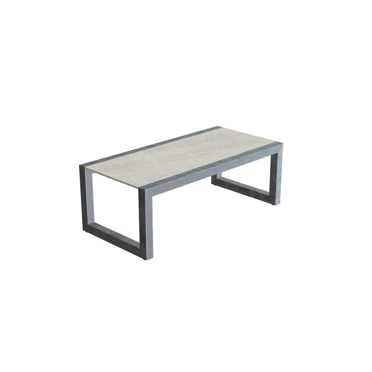 Royal Botania Ninix Lounge Tisch 40T – Edelstahl elektropoliert · Keramik grau-braun geädert (Strato Quartz)