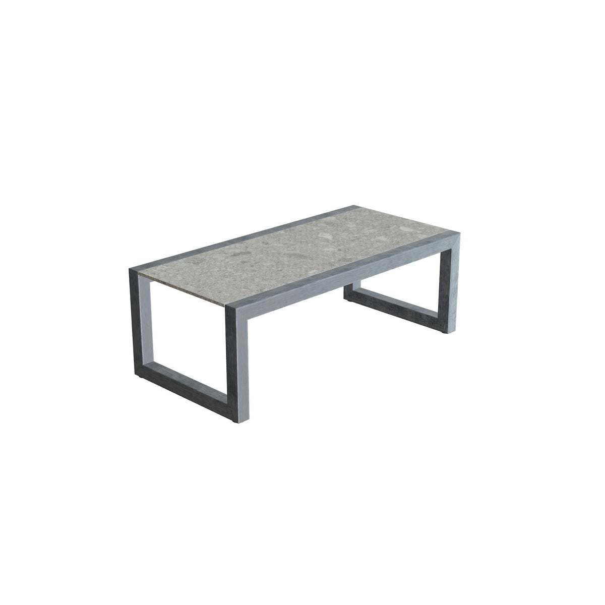 Royal Botania Ninix Lounge Tisch 40T – Edelstahl elektropoliert · Keramik grau gemustert (Ceppo Dolomitica)