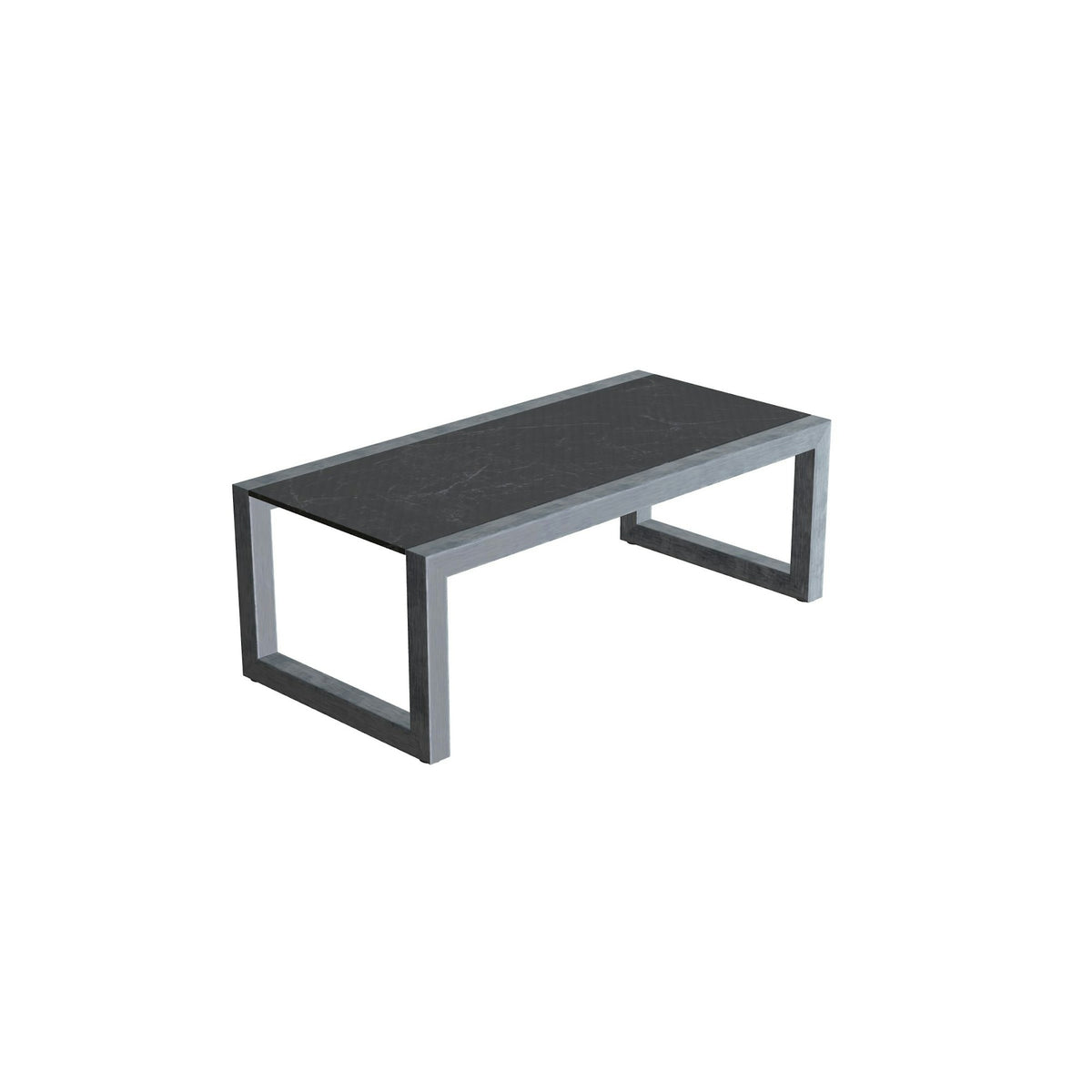 Royal Botania Ninix Lounge Tisch 40T – Edelstahl elektropoliert · Keramik schwarz geädert (Nero Marquina)