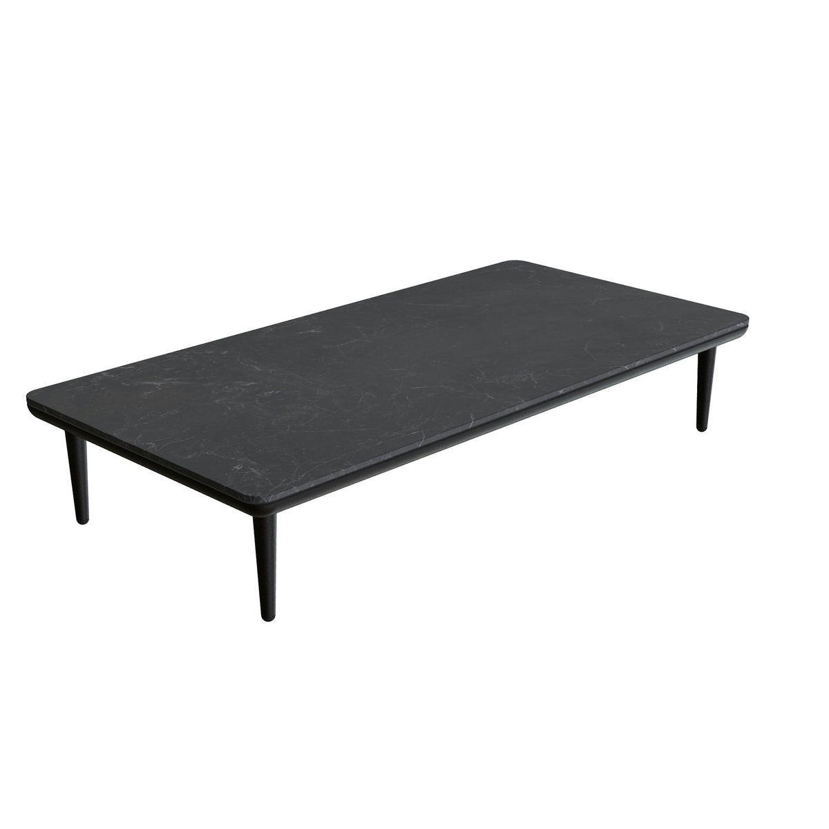 Royal Botania Styletto Lounge Tisch 144 x 72 cm – bronze · Keramik schwarz geädert (Nero Marquina)
