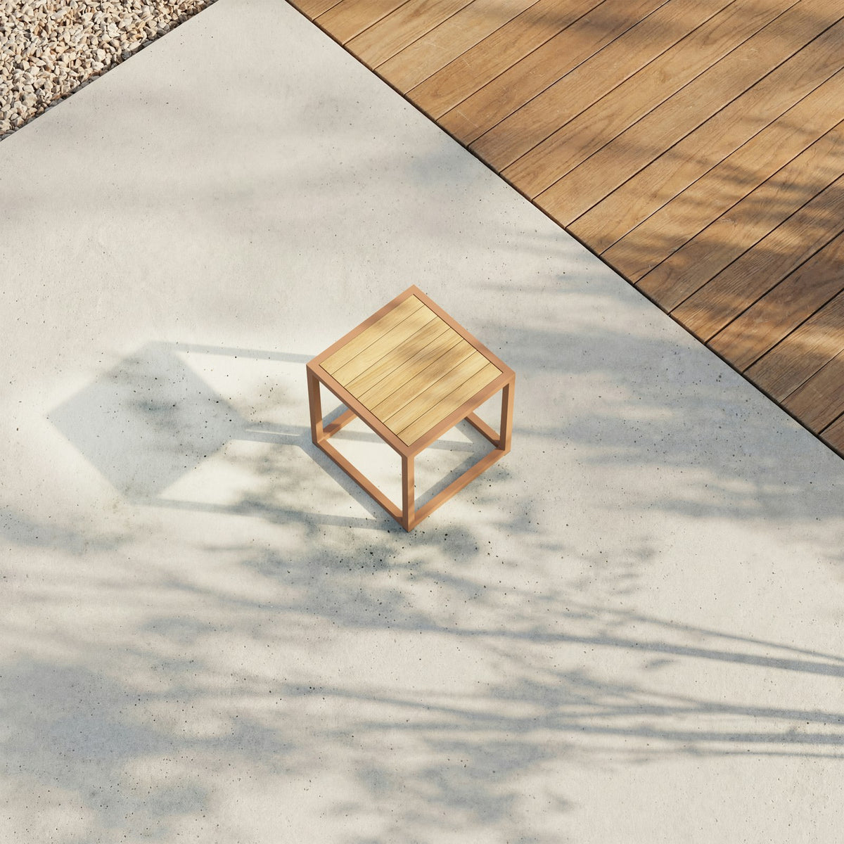 Kettal Landscape Teak Beistelltisch 43 cm, quadratisch – Draufsicht seitlich