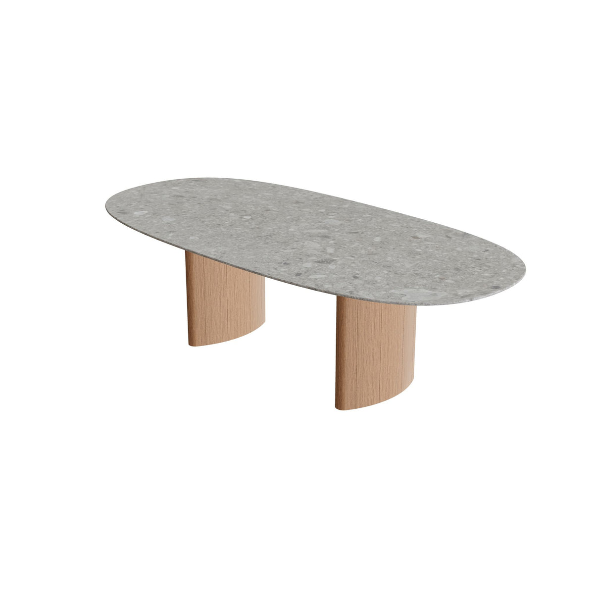 Royal Botania Regaliz Tisch Super-Ellipse 250 x 120 cm, Esstisch, Fuß Teak, Keramik grau gemustert (Ceppo Dolomitica)