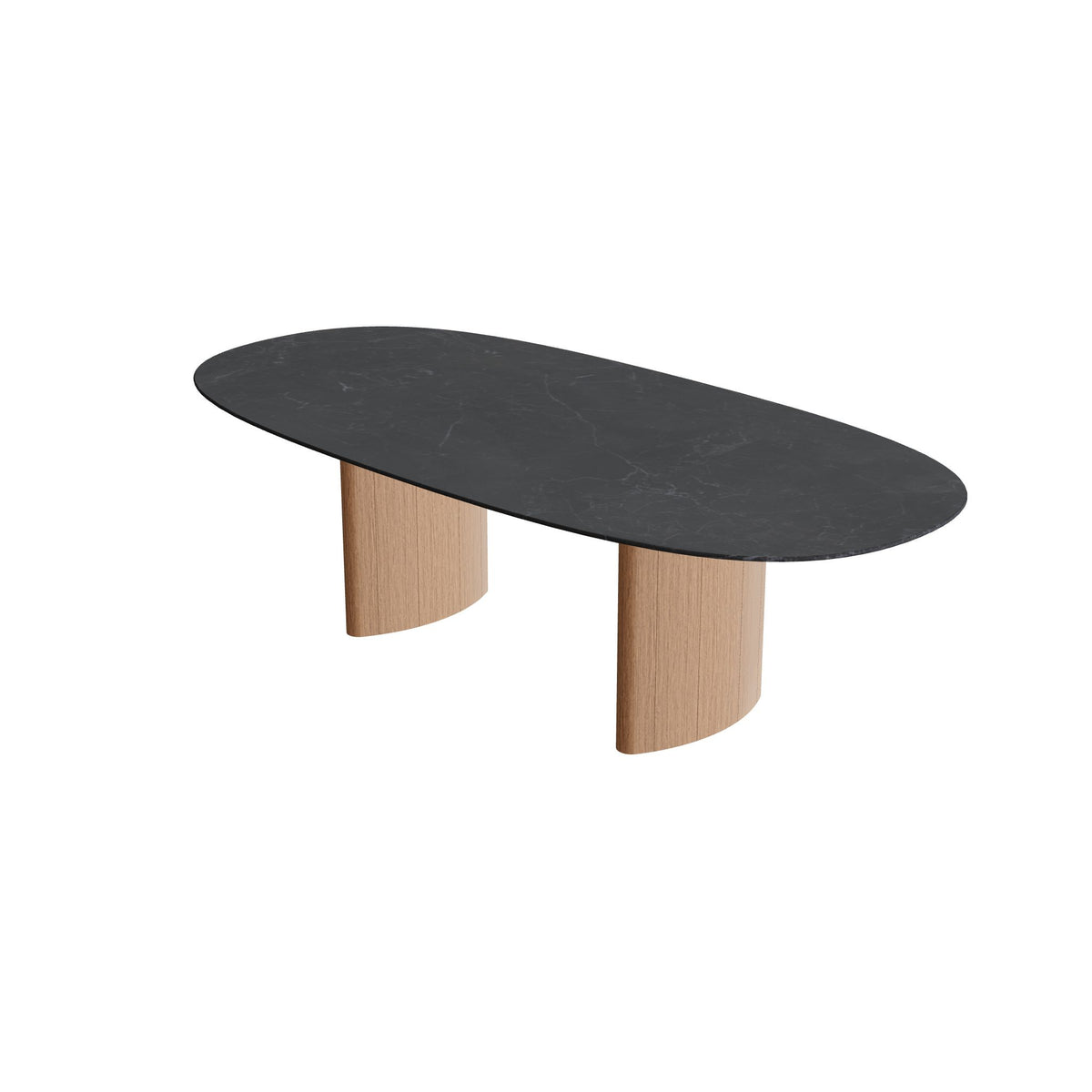 Royal Botania Regaliz Tisch Super-Ellipse 250 x 120 cm, Esstisch, Fuß Teak, Keramik schwarz geädert (Nero Marquina)