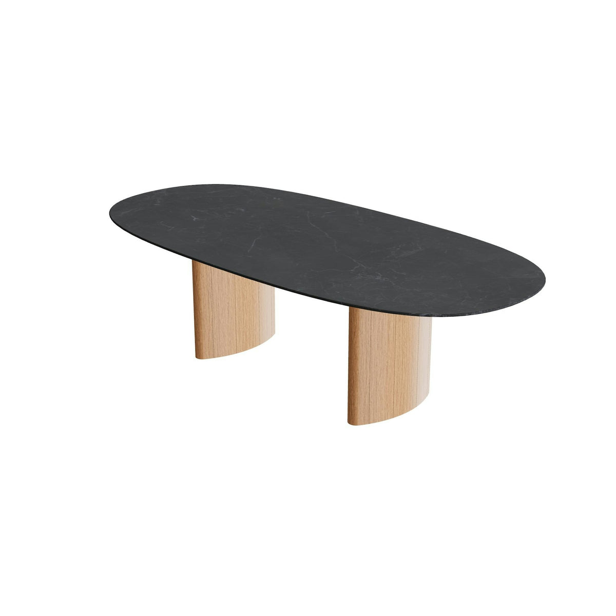 Royal Botania Regaliz Tisch Super-Ellipse 250 x 120 cm – Esstisch, H 75 cm · Teak geölt · Keramik schwarz geädert (Nero Marquina)