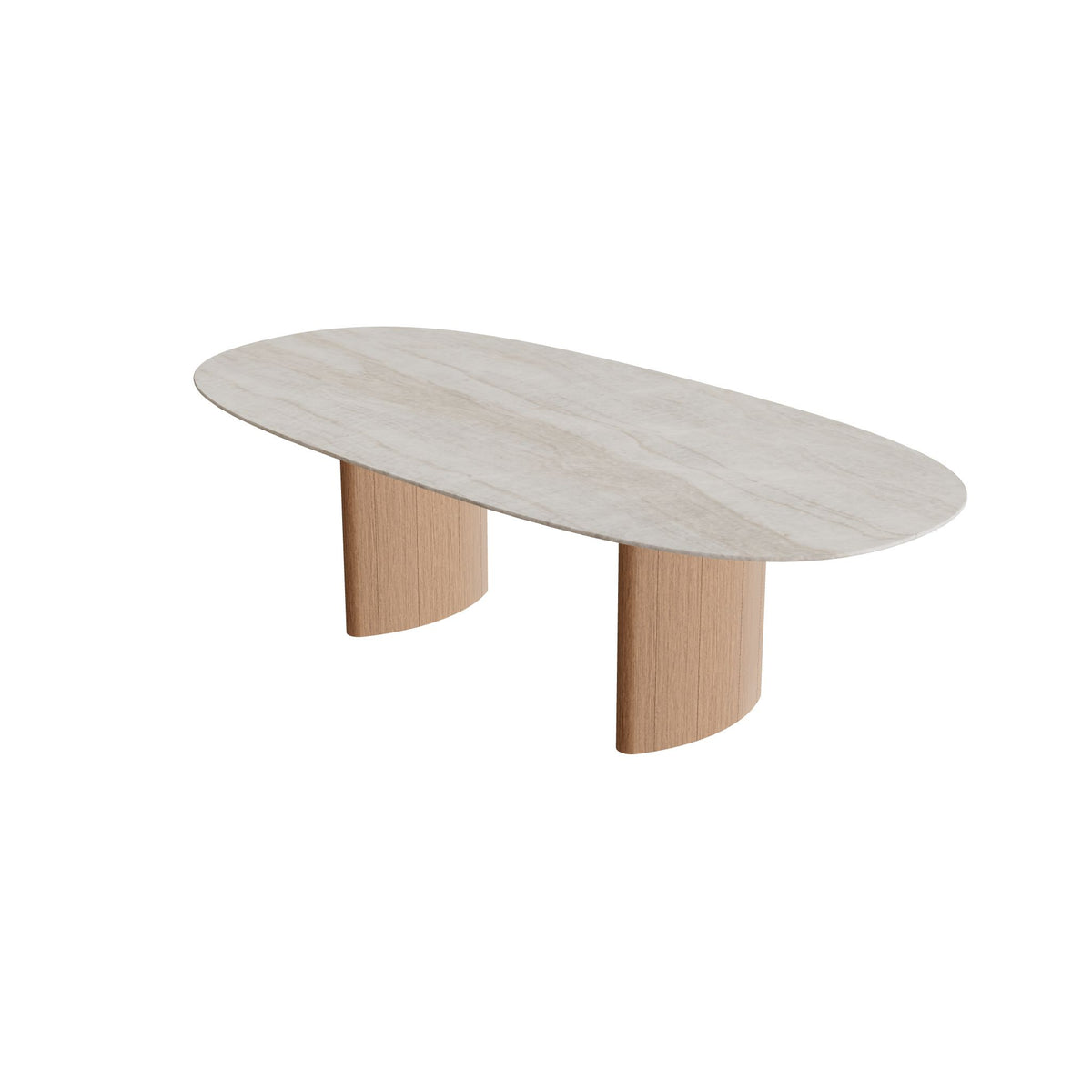 Royal Botania Regaliz Tisch Super-Ellipse 250 x 120 cm, Esstisch, Fuß Teak, Keramik grau-braun geädert (Strato Quartz)