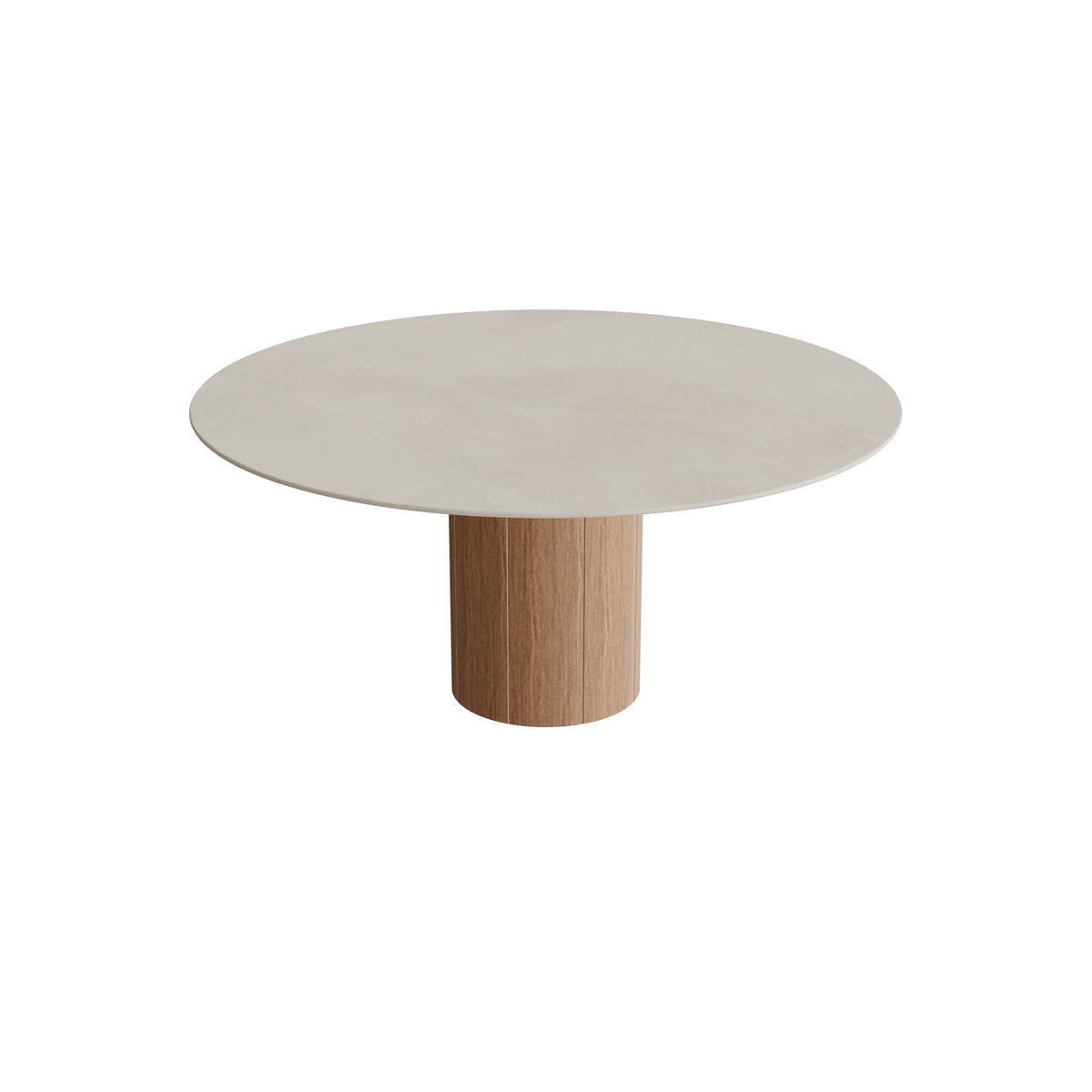 Royal Botania Regaliz Tisch rund 160 cm, Esstisch, Fuß Teak, Keramik zementgrau (Cemento Luminoso)