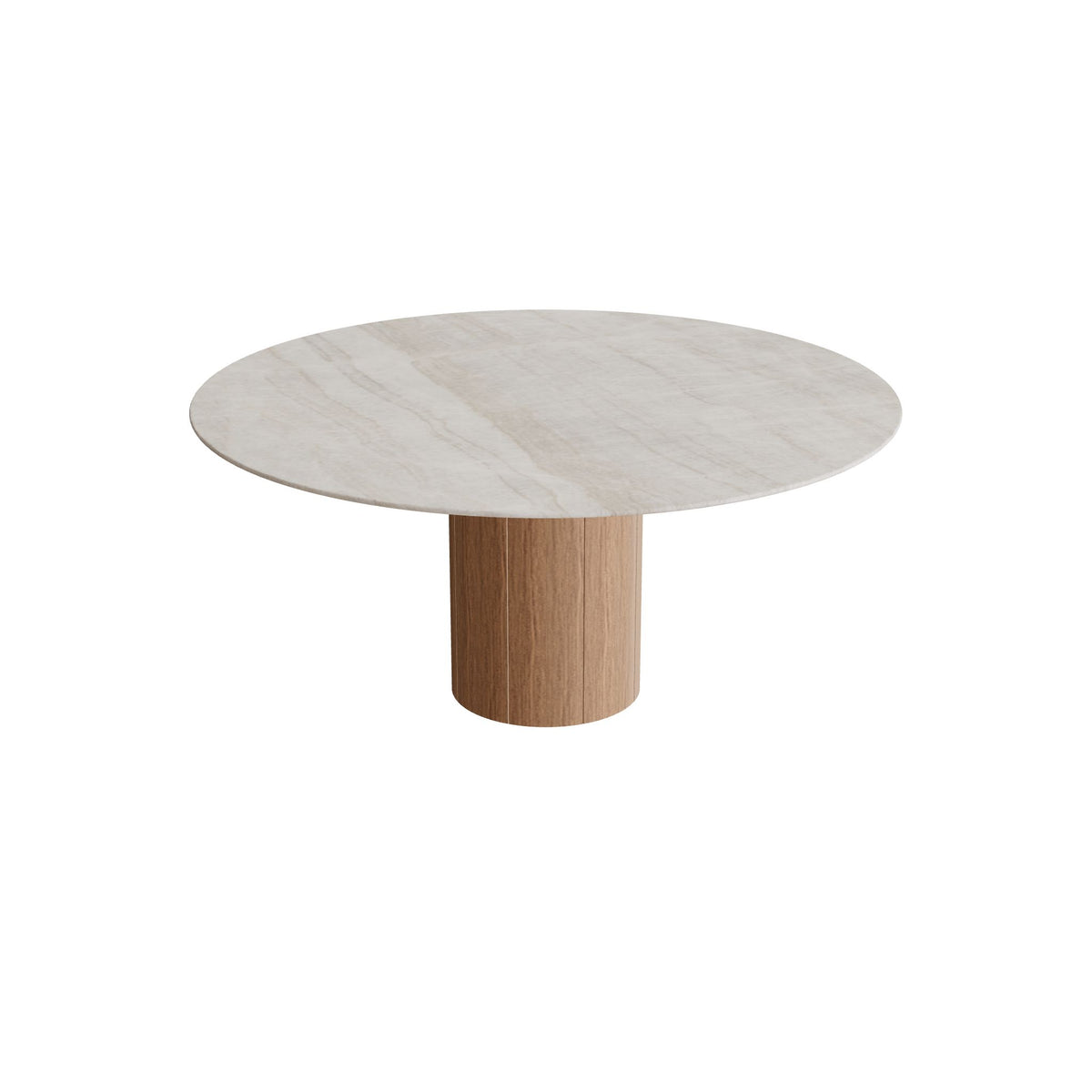 Royal Botania Regaliz Tisch rund 160 cm, Esstisch, Fuß Teak, Keramik grau-braun geädert (Strato Quartz)