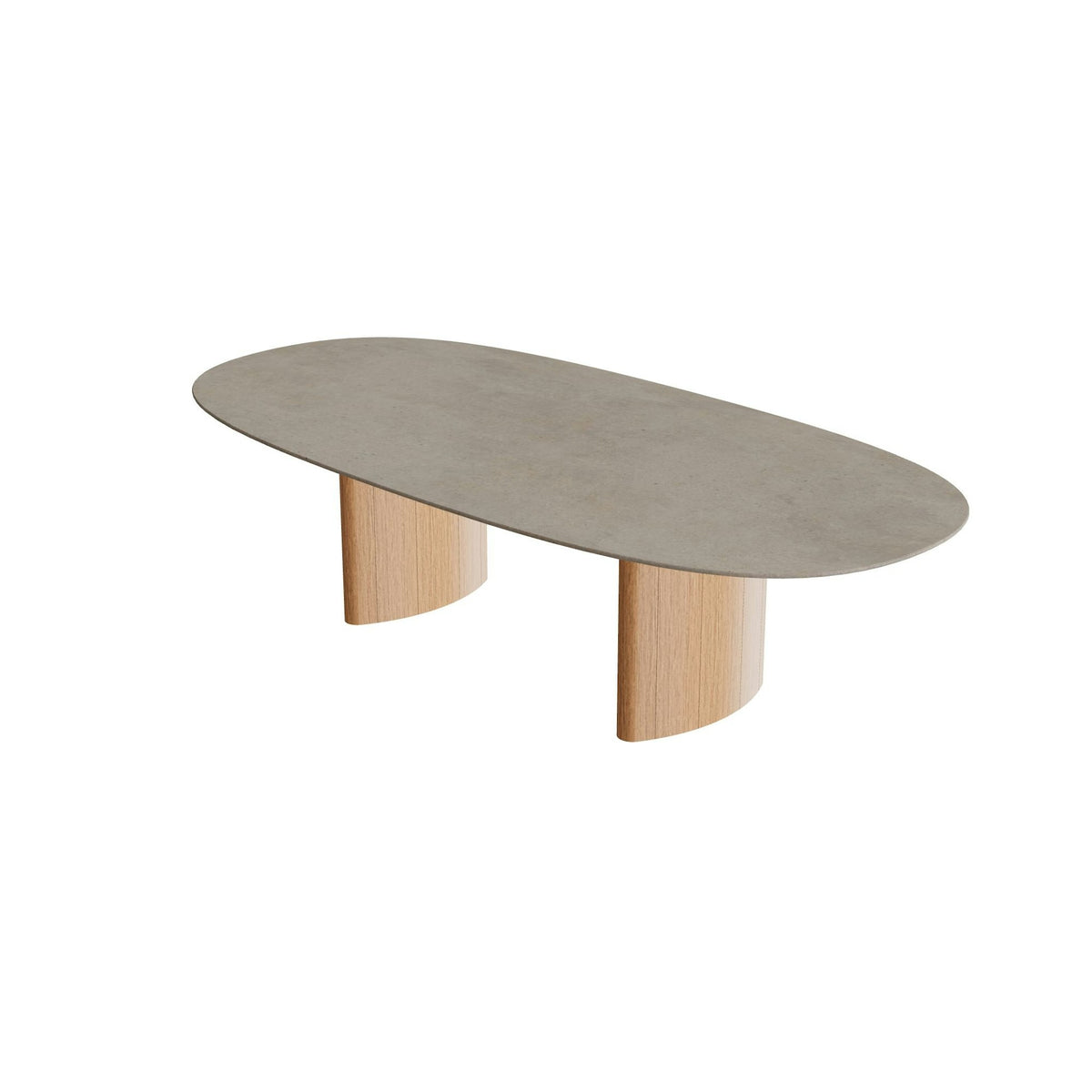Royal Botania Regaliz Tisch Super-Ellipse 250 x 120 cm – niedriger Esstisch, H 67 cm · Teak geölt · Keramik graubraun (Terra Sabbia)