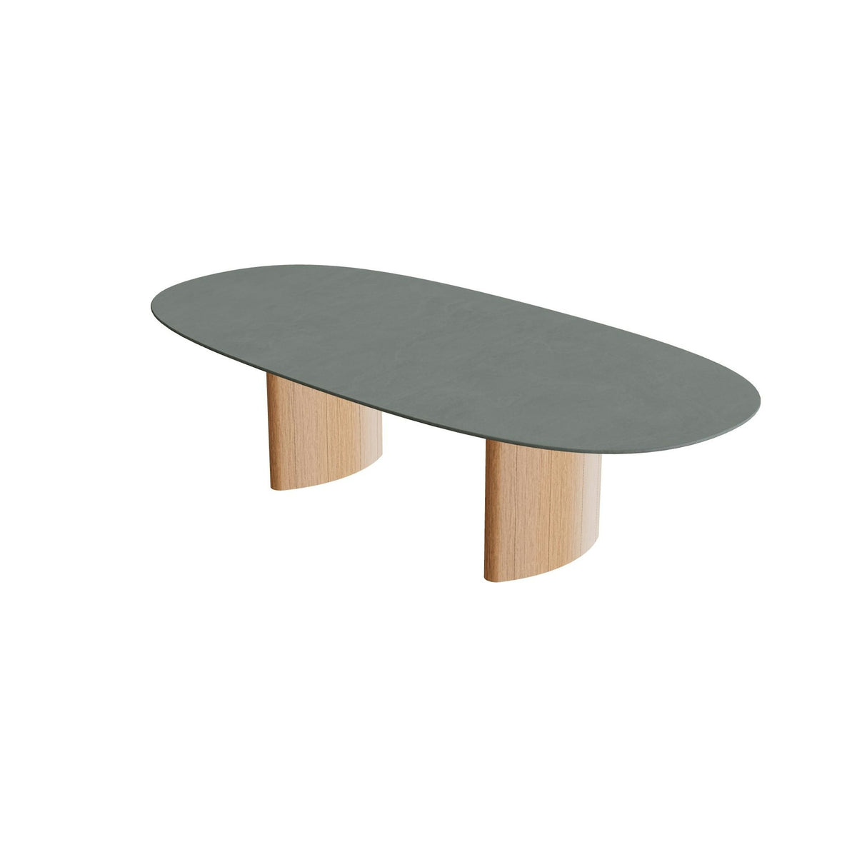 Royal Botania Regaliz Tisch Super-Ellipse 250 x 120 cm – niedriger Esstisch, H 67 cm · Teak geölt · Keramik steingrün (Verdezza Amazon)