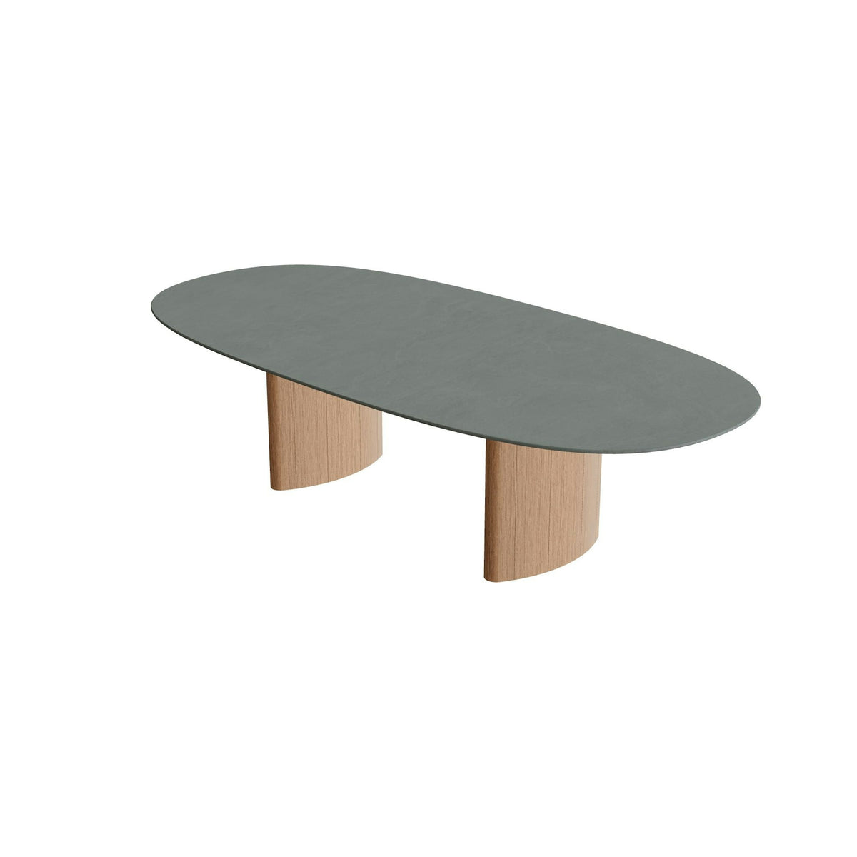 Royal Botania Regaliz Tisch Super-Ellipse 250 x 120 cm – niedriger Esstisch, H 67 cm · Teak · Keramik steingrün (Verdezza Amazon)