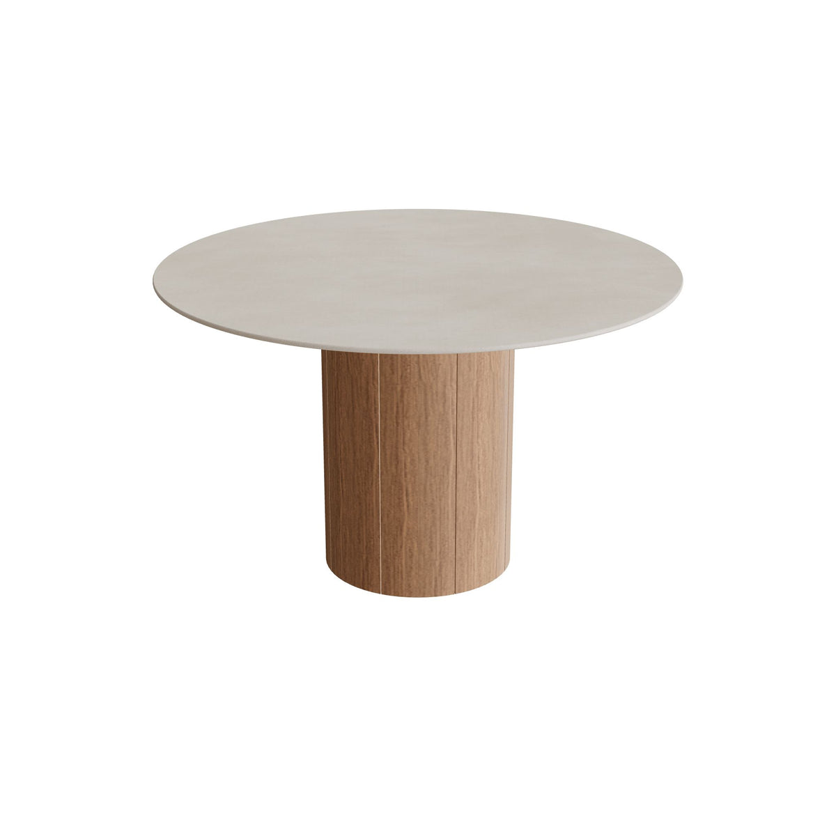 Royal Botania Regaliz Tisch rund 120 cm, Esstisch, Fuß Teak, Keramik zementgrau (Cemento Luminoso)