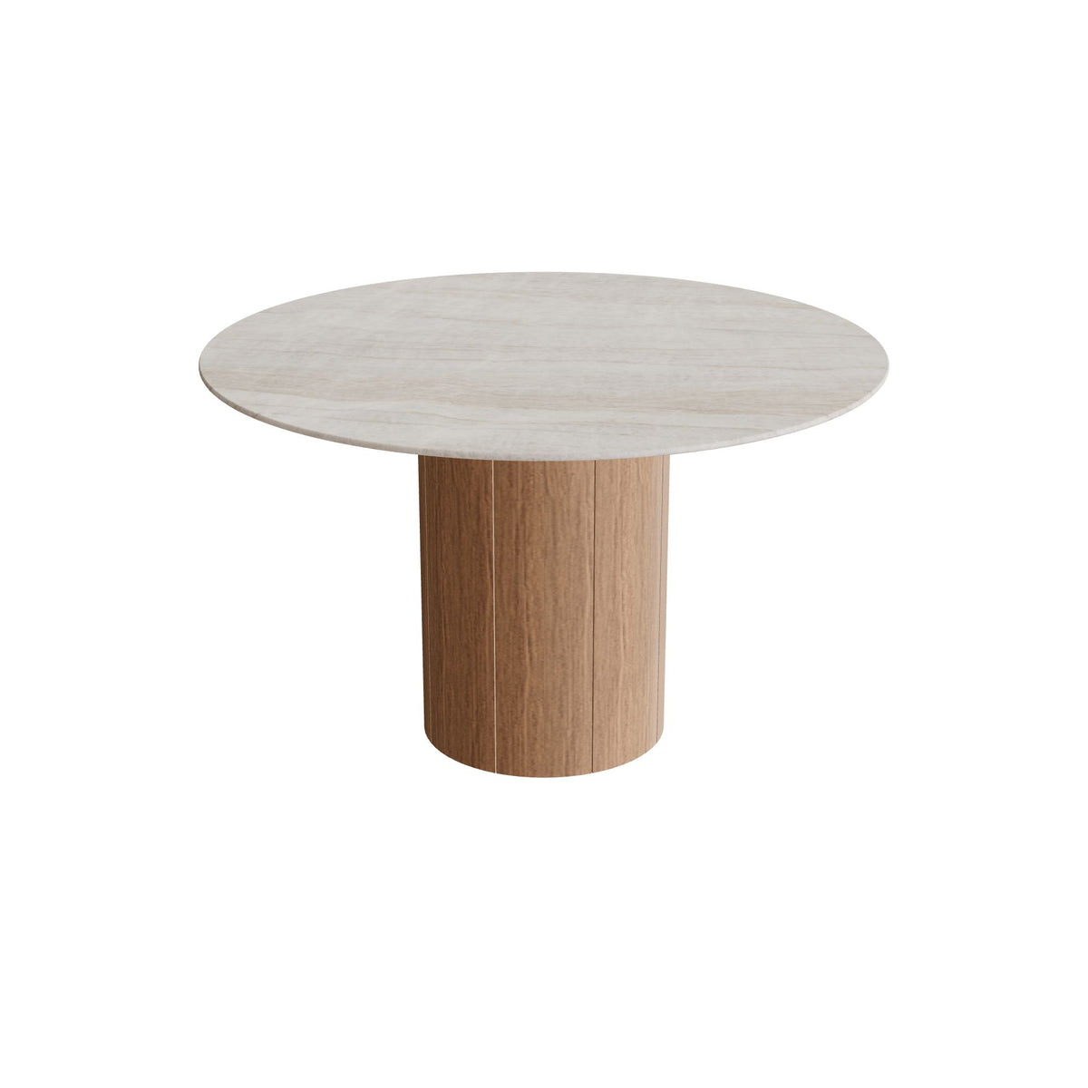 Royal Botania Regaliz Tisch rund 120 cm, Esstisch, Fuß Teak, Keramik grau-braun geädert (Strato Quartz)