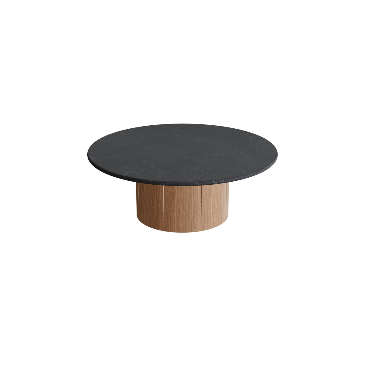 Royal Botania Regaliz Tisch rund 90 cm, Loungetisch, Fuß Teak, Keramik schwarz geädert (Nero Marquina)