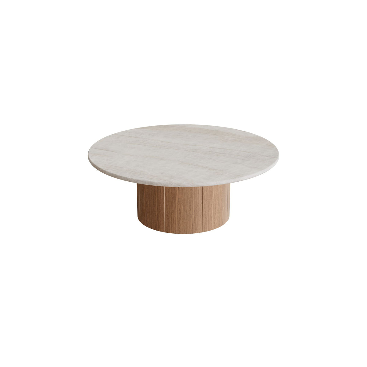 Royal Botania Regaliz Tisch rund 90 cm, Loungetisch, Fuß Teak, Keramik grau-braun geädert (Strato Quartz)