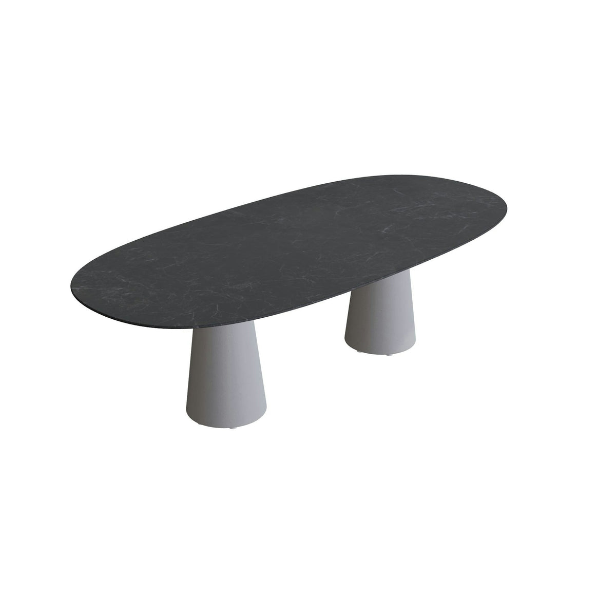 Royal Botania Conix Tisch Super-Ellipse 250 x 120 cm – Esstisch, H 75 cm · Sockel zementgrau (cement grey) · Keramik schwarz geädert (Nero Marquina)