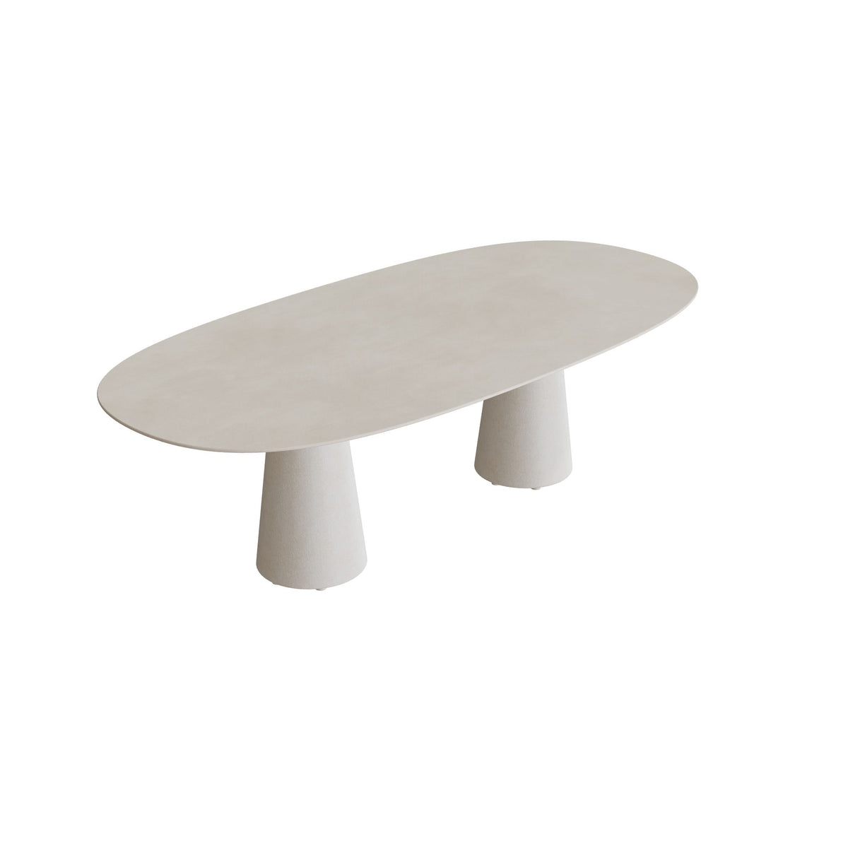 Royal Botania Conix Tisch Super-Ellipse 250 x 120 cm, Esstisch, Sockel sand (desert), Keramik zementgrau (Cemento Luminoso)