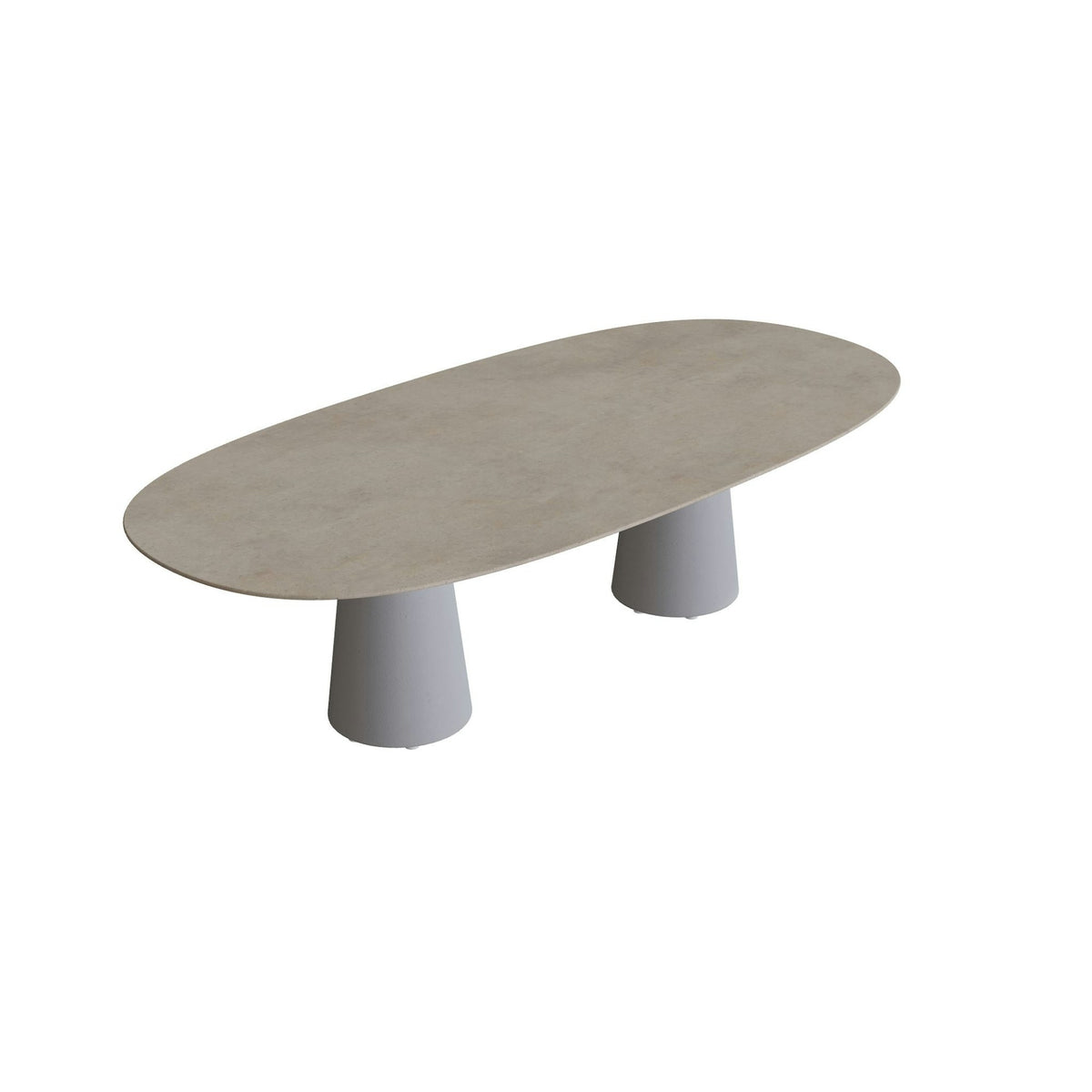 Royal Botania Conix Tisch Super-Ellipse 250 x 120 cm – niedriger Esstisch, H 67 cm · Sockel zementgrau (cement grey) · Keramik graubraun (Terra Sabbia)