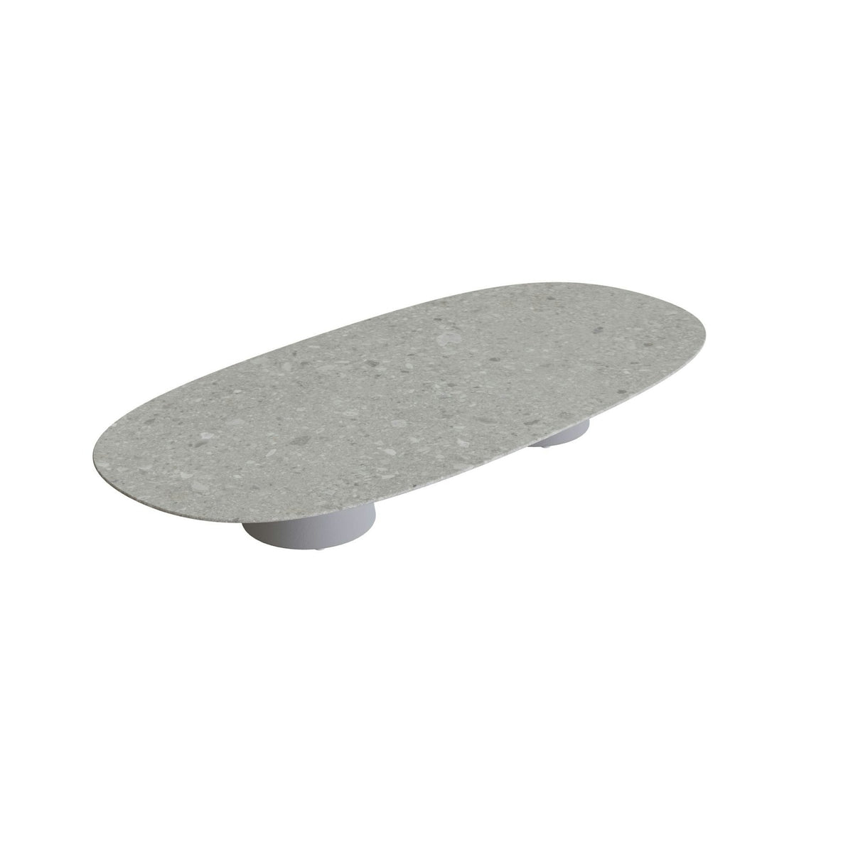 Royal Botania Conix Tisch Super-Ellipse 250 x 120 cm – niedriger Loungetisch, H 35 cm · Sockel zementgrau (cement grey) · Keramik grau gemustert (Ceppo Dolomitica)