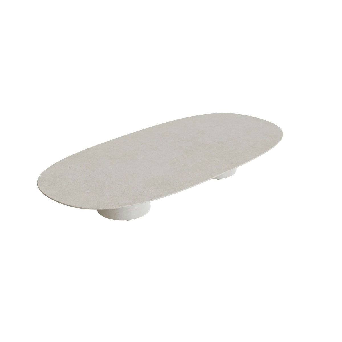 Royal Botania Conix Tisch Super-Ellipse 250 x 120 cm – niedriger Loungetisch, H 35 cm · Sockel sand (desert) · Keramik grau gesprenkelt (Sienna Arena)