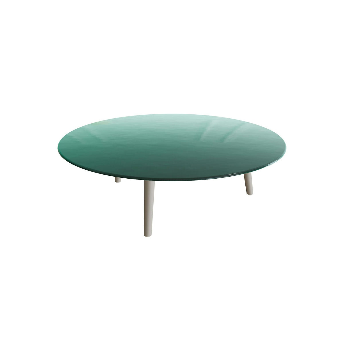 Royal Botania Styletto Loungetisch niedrig rund 120 cm – Alu pebble · Glas Ondula verde