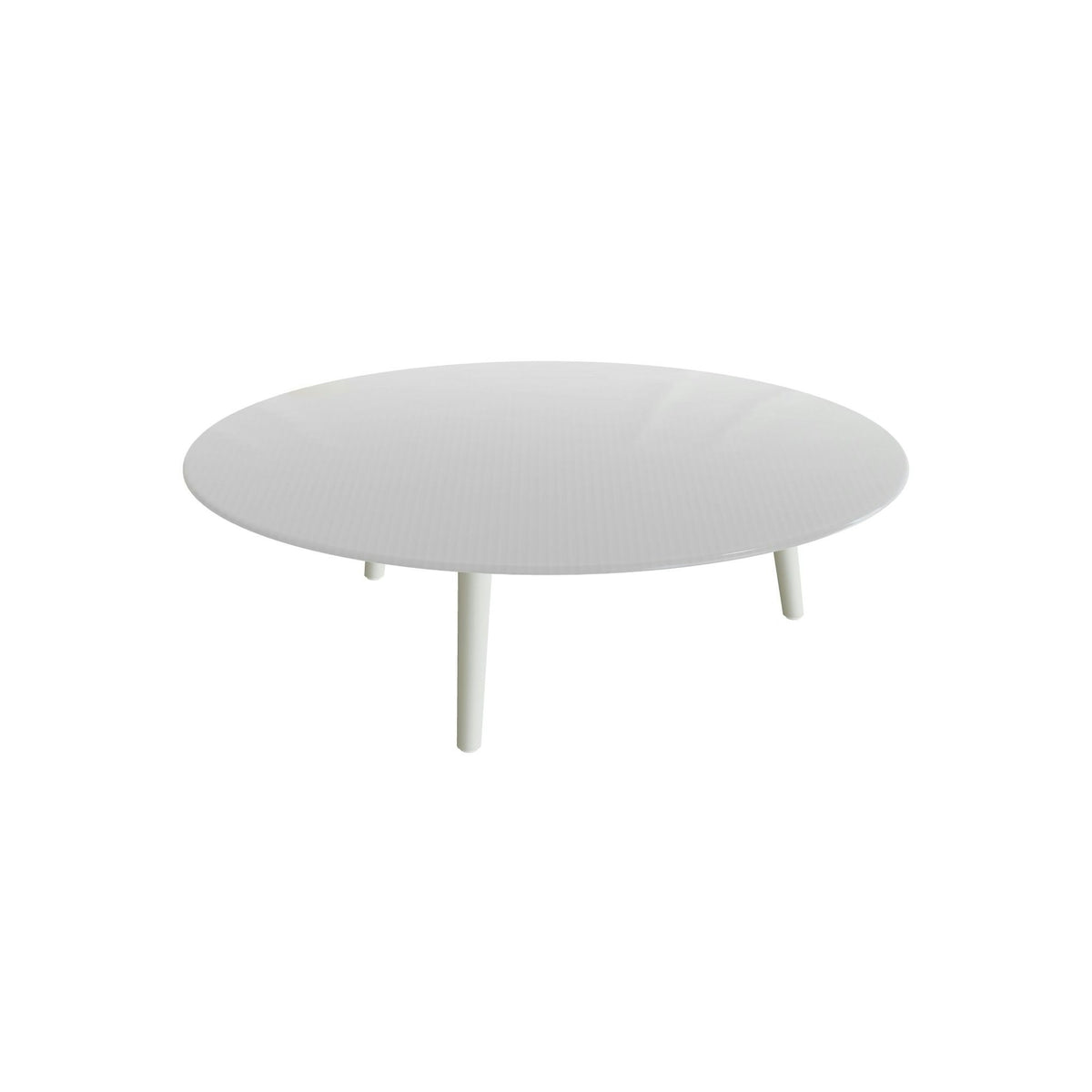 Royal Botania Styletto Loungetisch niedrig rund 120 cm – Alu weiß · Glas Ondula pebble