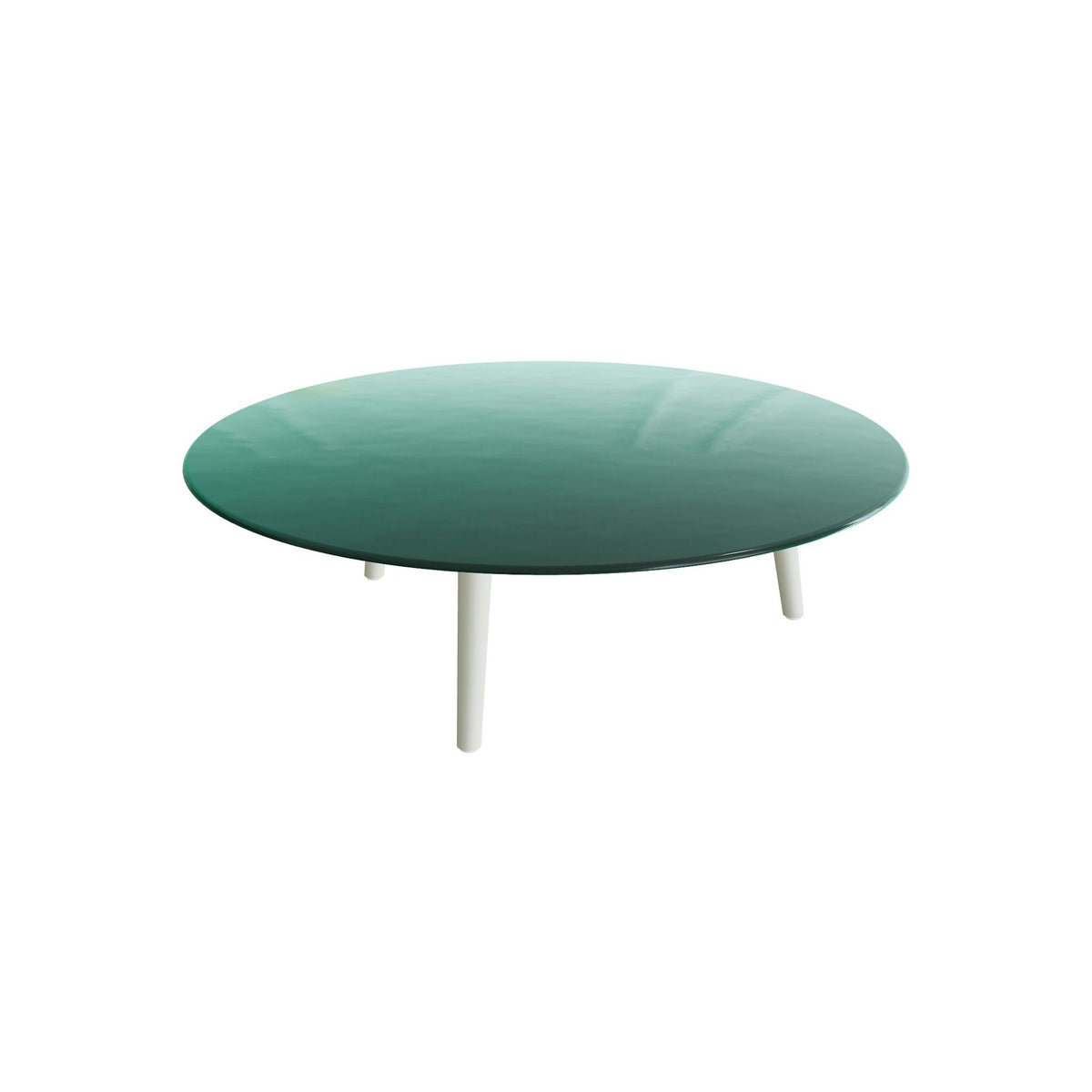 Royal Botania Styletto Loungetisch niedrig rund 120 cm – Alu weiß · Glas Ondula verde