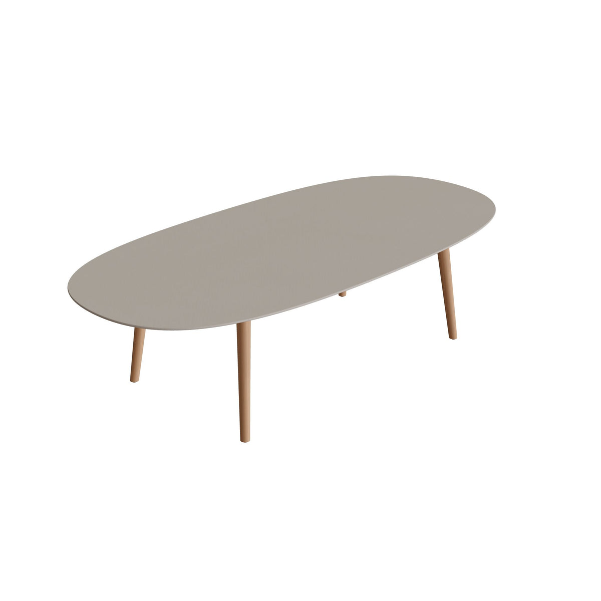Royal Botania Styletto Low-Dining-Tisch Super-Ellipse 250 x 120 cm, Teakbeine, Keramik perlgrau (Pearl Grey)