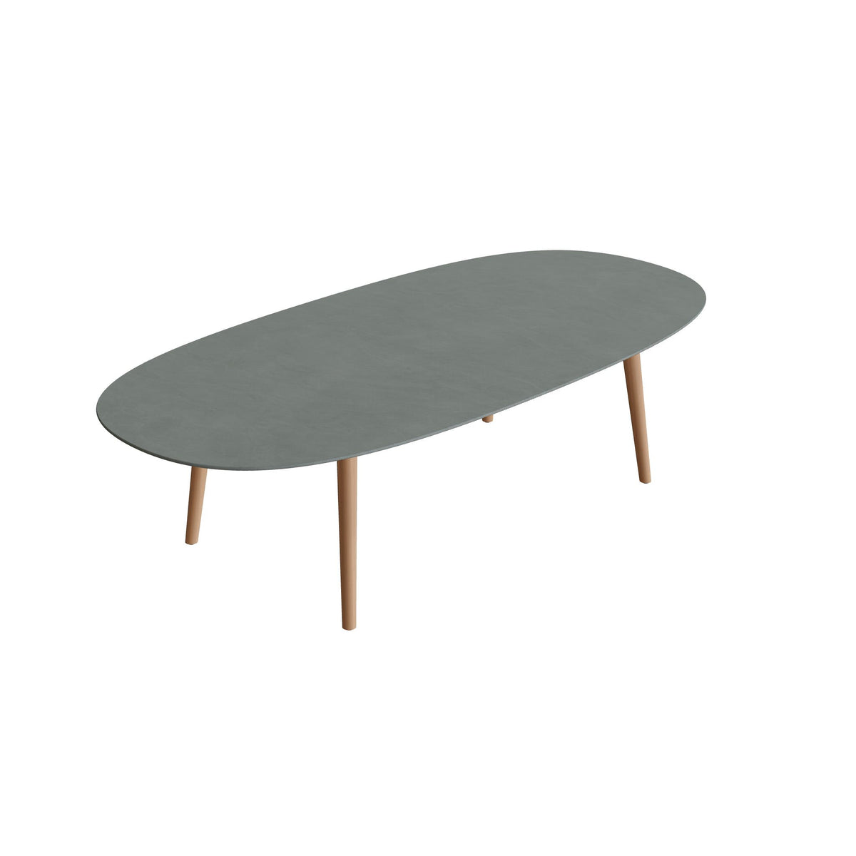 Royal Botania Styletto Low-Dining-Tisch Super-Ellipse 250 x 120 cm, Teakbeine, Keramik steingrün (Verdezza Amazon)