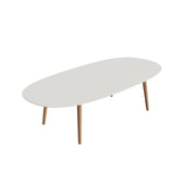 Royal Botania Styletto Low-Dining-Tisch Super-Ellipse 250 x 120 cm, Teakbeine, Keramik weiß (white)