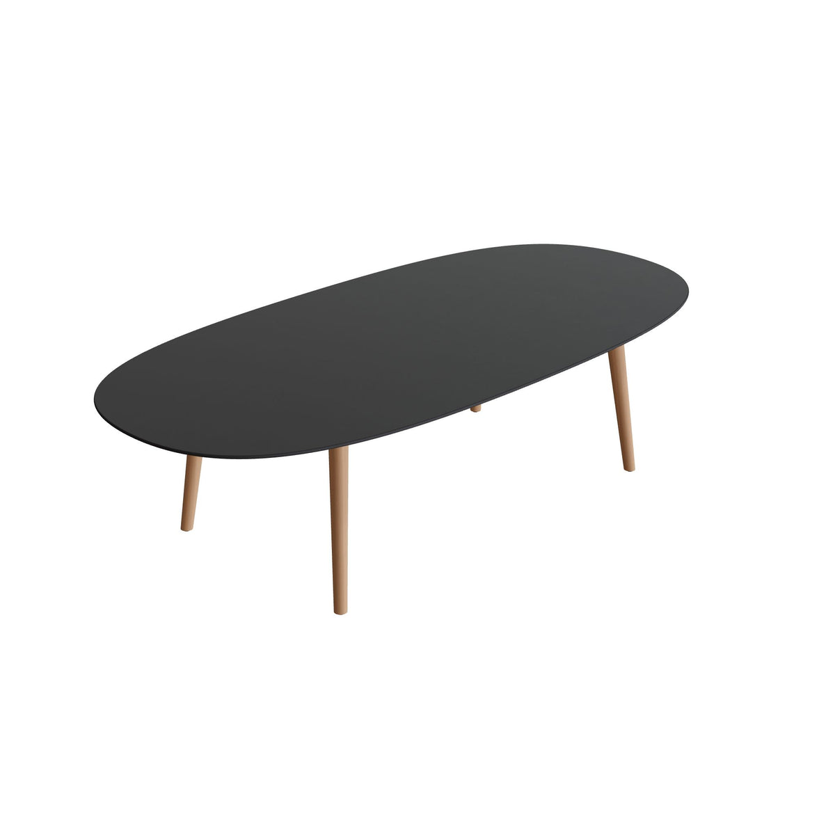 Royal Botania Styletto Low-Dining-Tisch Super-Ellipse 250 x 120 cm, Teakbeine, Keramik schwarz (black)