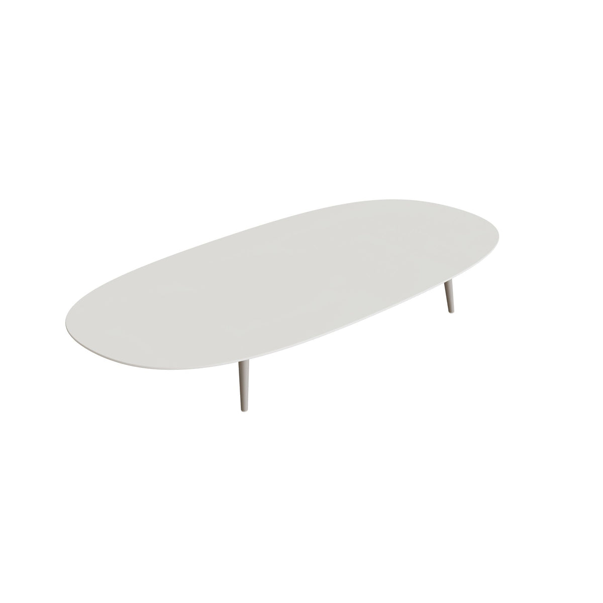 Royal Botania Styletto Loungetisch niedrig Super-Ellipse 250 x 120 cm, Alu pebble, Keramik weiß (white)