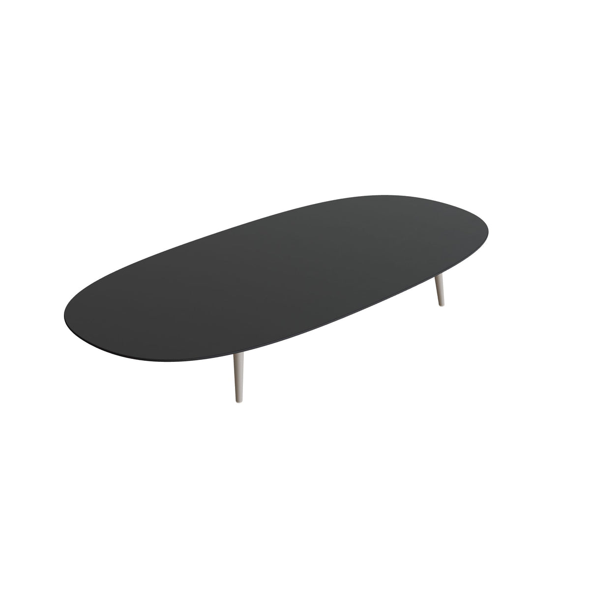 Royal Botania Styletto Loungetisch niedrig Super-Ellipse 250 x 120 cm, Alu pebble, Keramik schwarz (black)