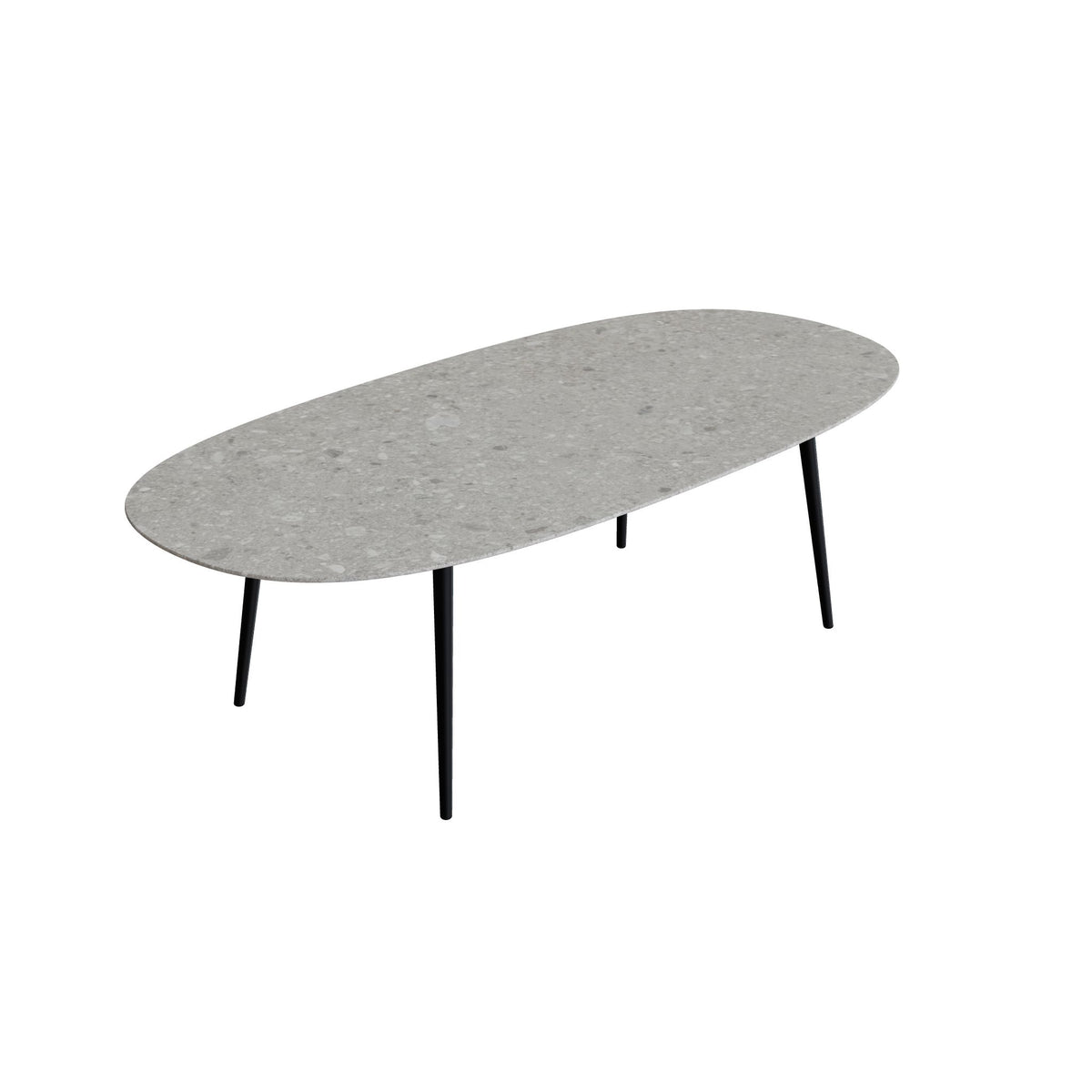 Royal Botania Styletto Esstisch Super-Ellipse 250 x 120 cm, Alu anthrazit, Keramik grau gemustert (Ceppo Dolomitica)