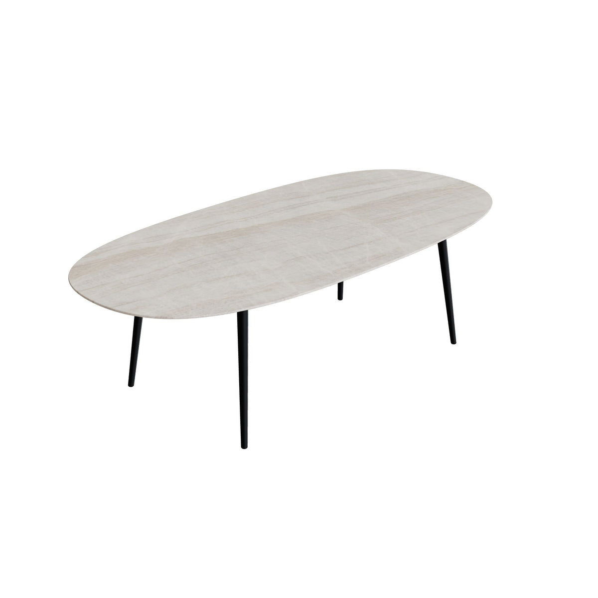 Royal Botania Styletto Esstisch Super-Ellipse 250 x 120 cm, Alu anthrazit, Keramik grau-braun geädert (Strato Quartz)