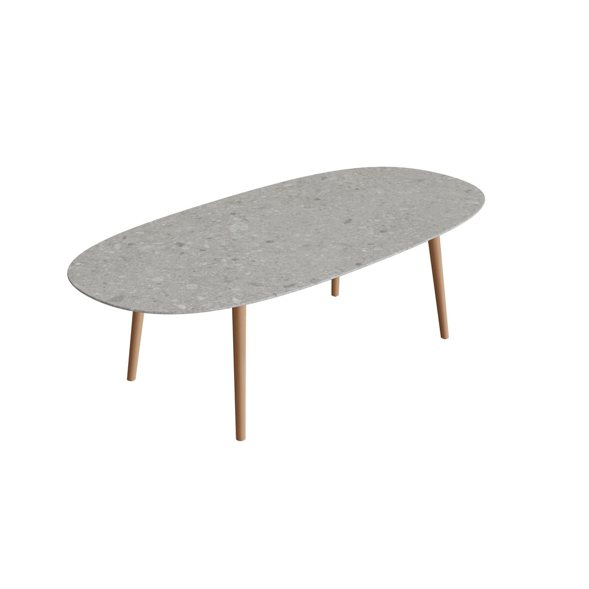 Royal Botania Styletto Esstisch Super-Ellipse 250 x 120 cm, Teakbeine, Keramik grau gemustert (Ceppo Dolomitica)