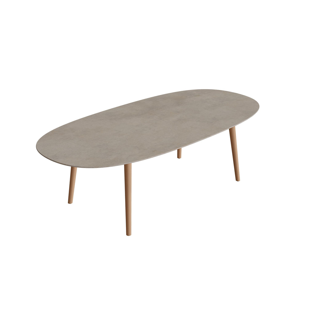 Royal Botania Styletto Esstisch Super-Ellipse 250 x 120 cm, Teakbeine, Keramik graubraun (Terra Sabbia)