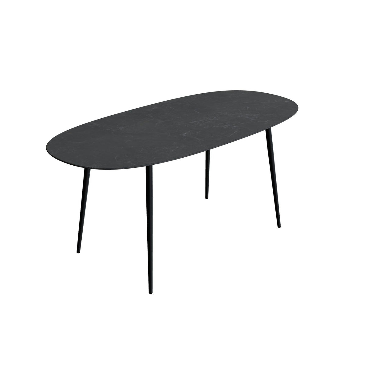 Royal Botania Styletto Bartisch Super-Ellipse 250 x 120 cm – Alu pebble · Keramik weiß (white)